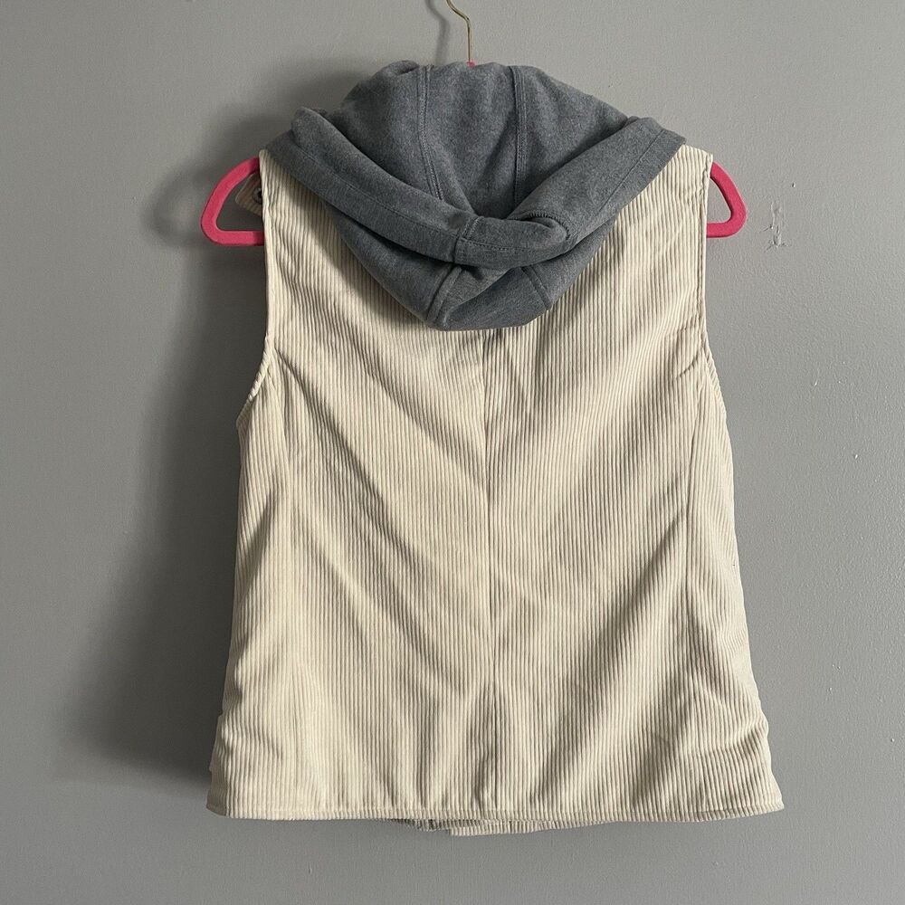 BKE Buckle Vest Women's Small Sleeveless Full Zip Corduroy Cream Beige Hoodie - Picture 6 of 8